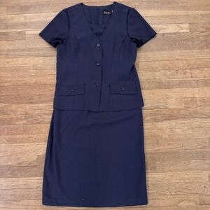 M.H.M. navy iridescent short sleeve midi shift dress size 14T
 b75